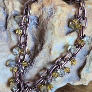 Copper Chain Crystal Charm Bracelet Boho Dangle Bracelet Artisan Jewelry